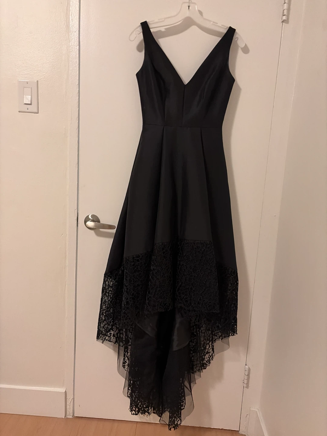 Formal black dress with train