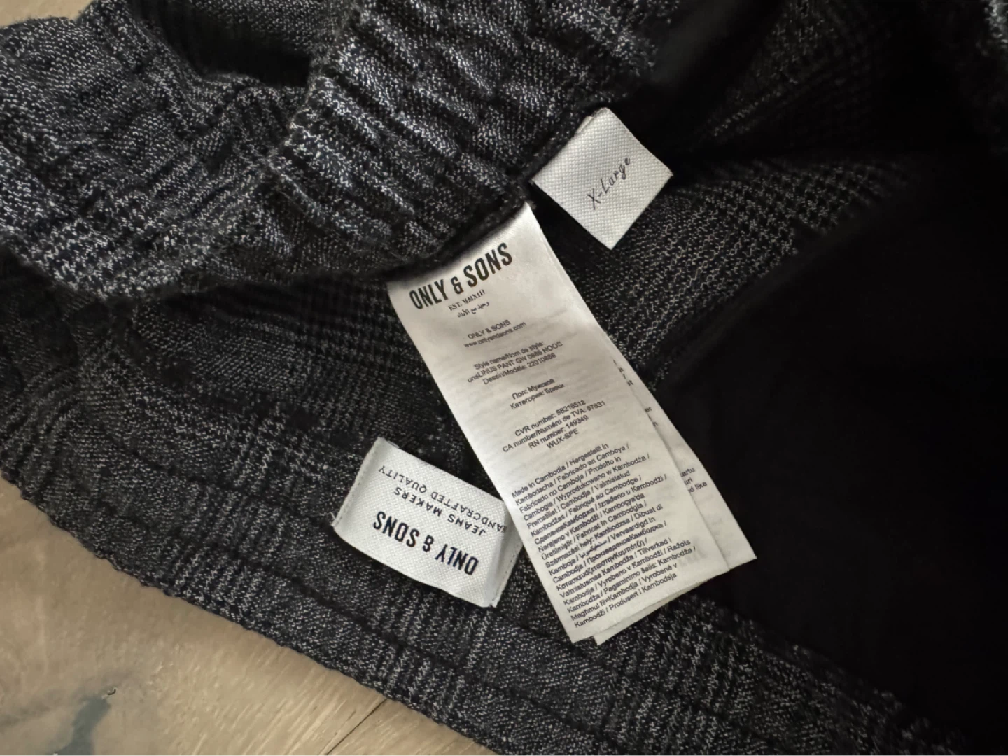 ONLY & SONS Grey Plaid Elastic Waist Pants - X-Large - photo 3
