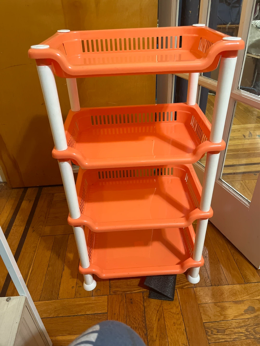 Orange 4-Tier Plastic Storage Shelf Rack