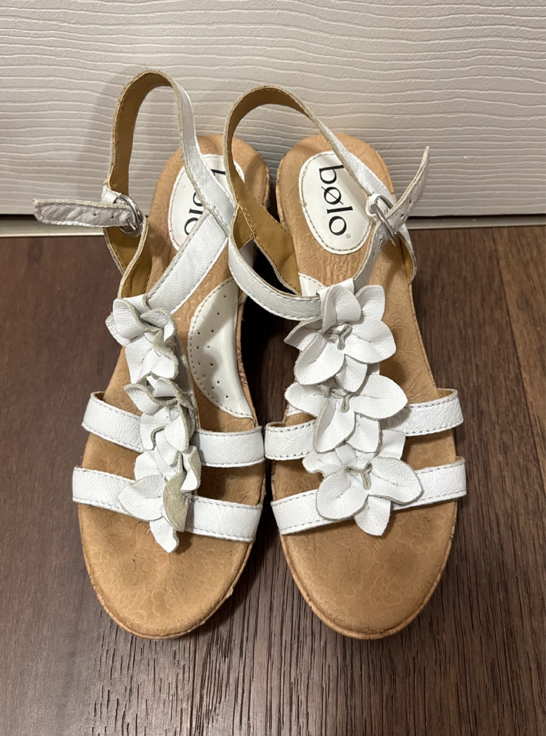 Bolo White Wedge Sandals with Flower Detail - photo 2