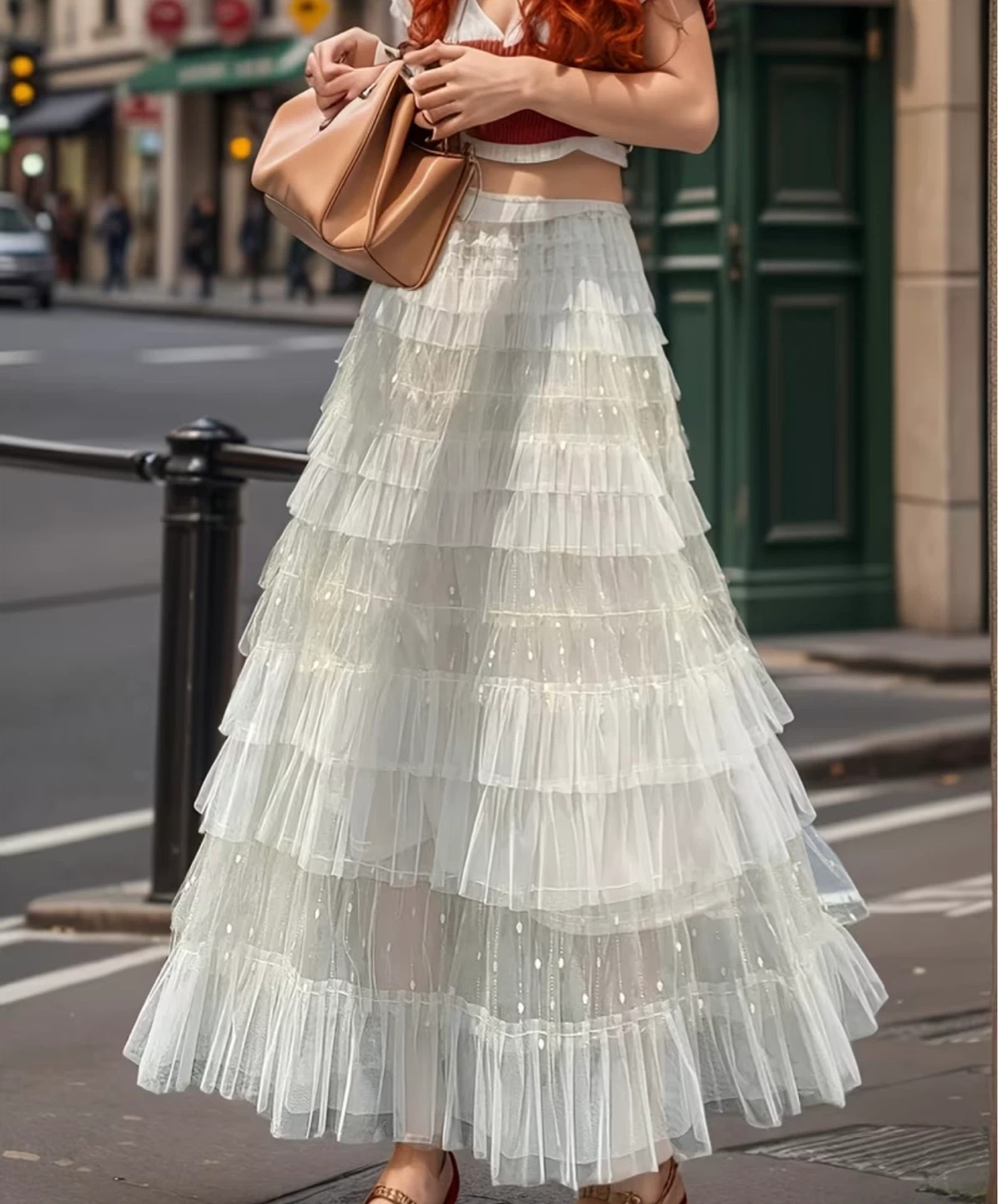 Tiered Ruffle Tulle Maxi Skirt Cream - photo 4