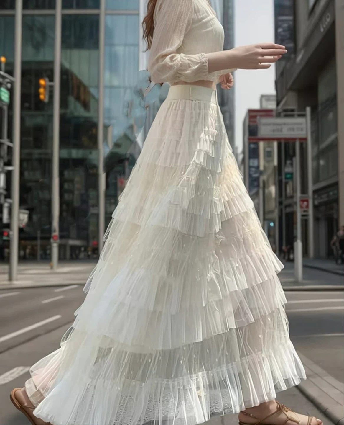 Tiered Ruffle Tulle Maxi Skirt