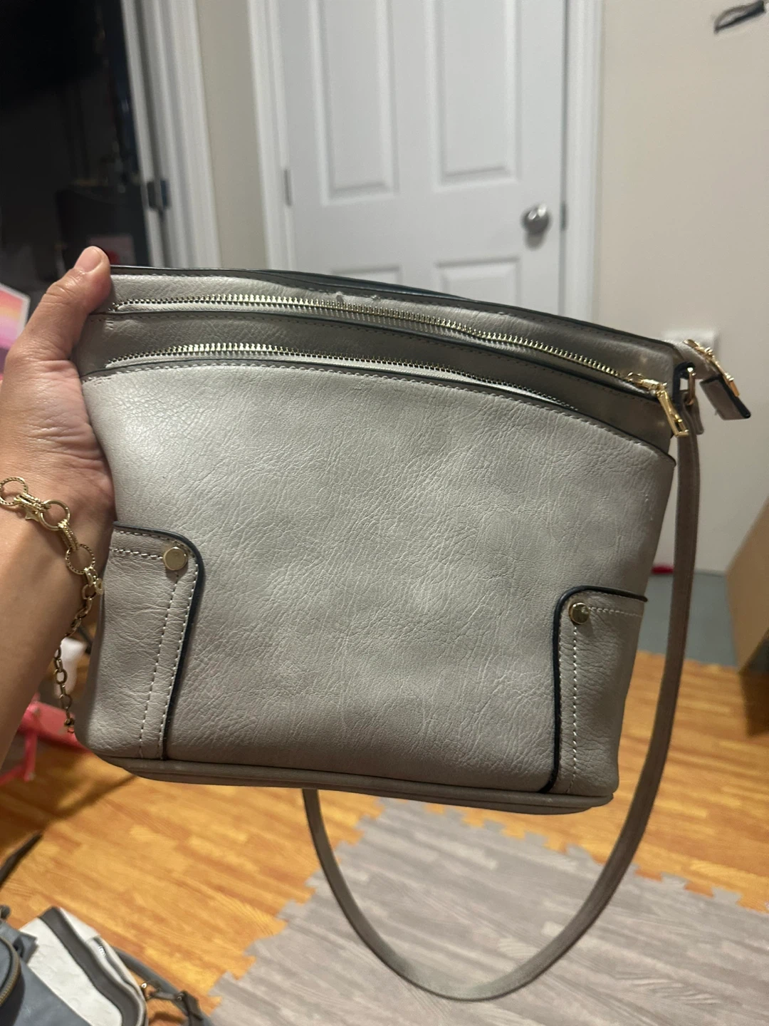 Grey Faux Leather Crossbody Bag
