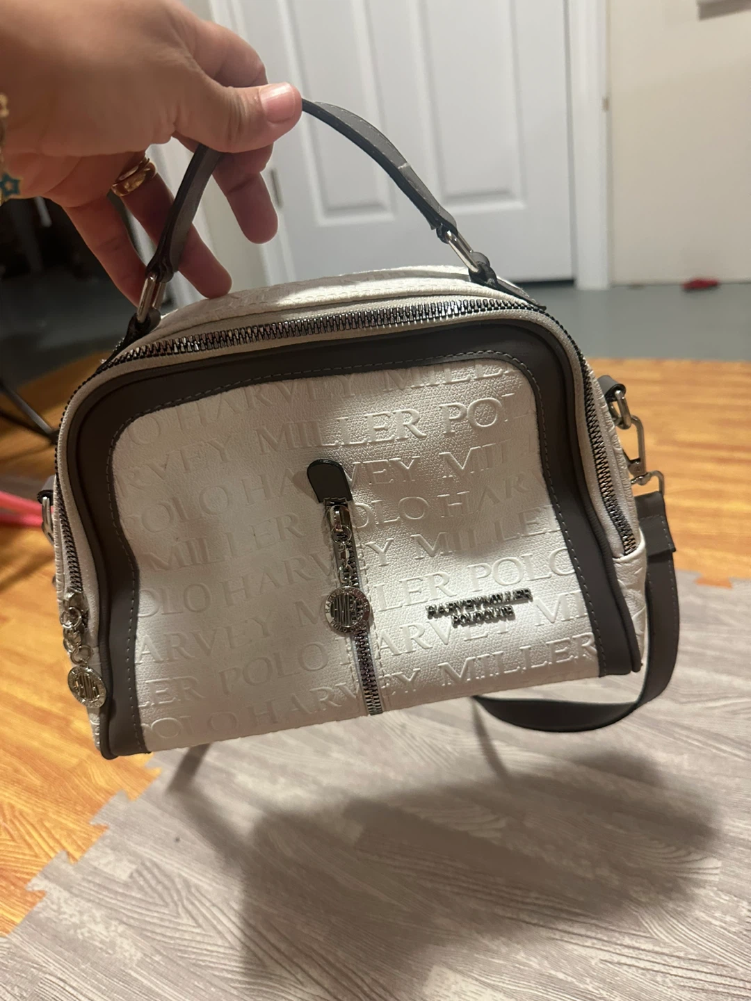 Harvey Miller Polo Club White & Grey Satchel Bag