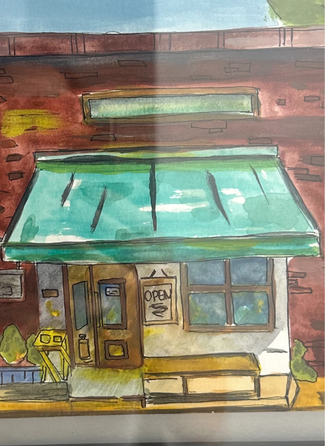 Framed Watercolour Painting of a Cafe - photo 3