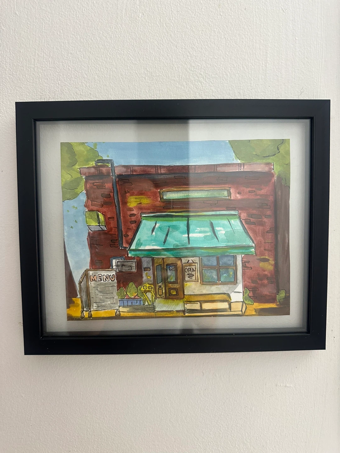 Framed Watercolour Painting of a Cafe