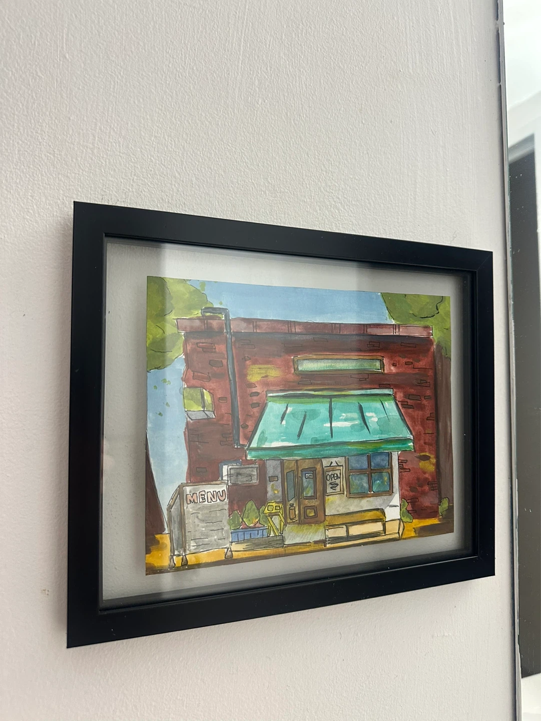 Framed Watercolour Painting of a Cafe - photo 2