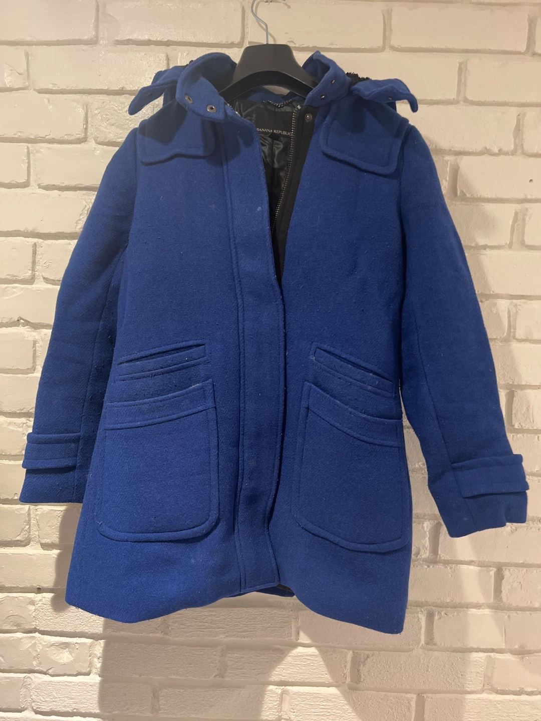 Banana Republic Blue Wool Blend Duffle Coat with Hood