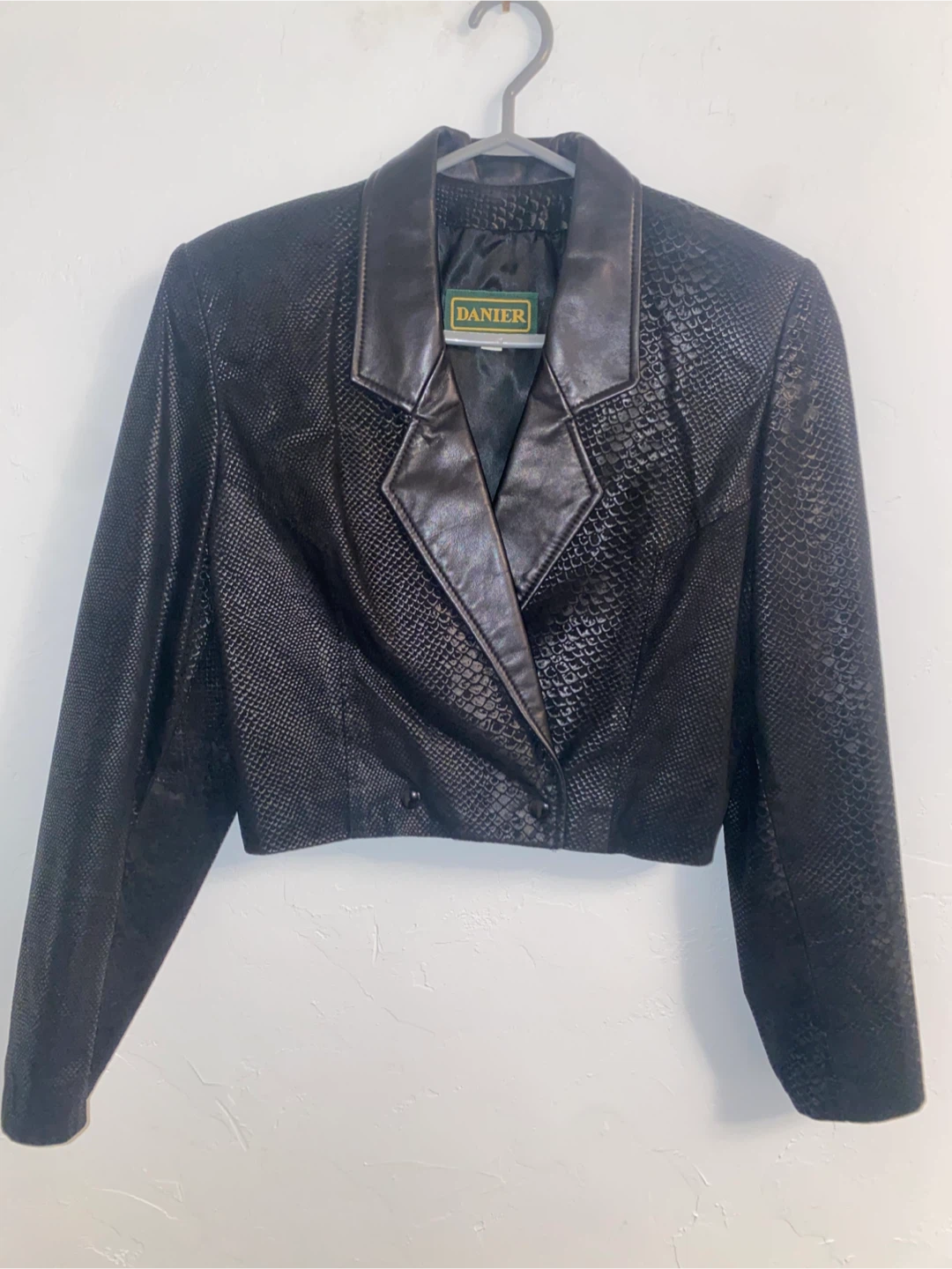 DANIIR Black Faux Snake Skin Leather Jacket Size S/P