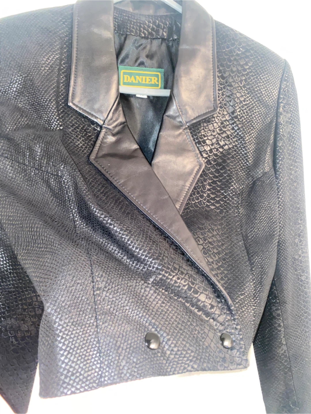 DANIIR Black Faux Snake Skin Leather Jacket Size S/P - photo 3