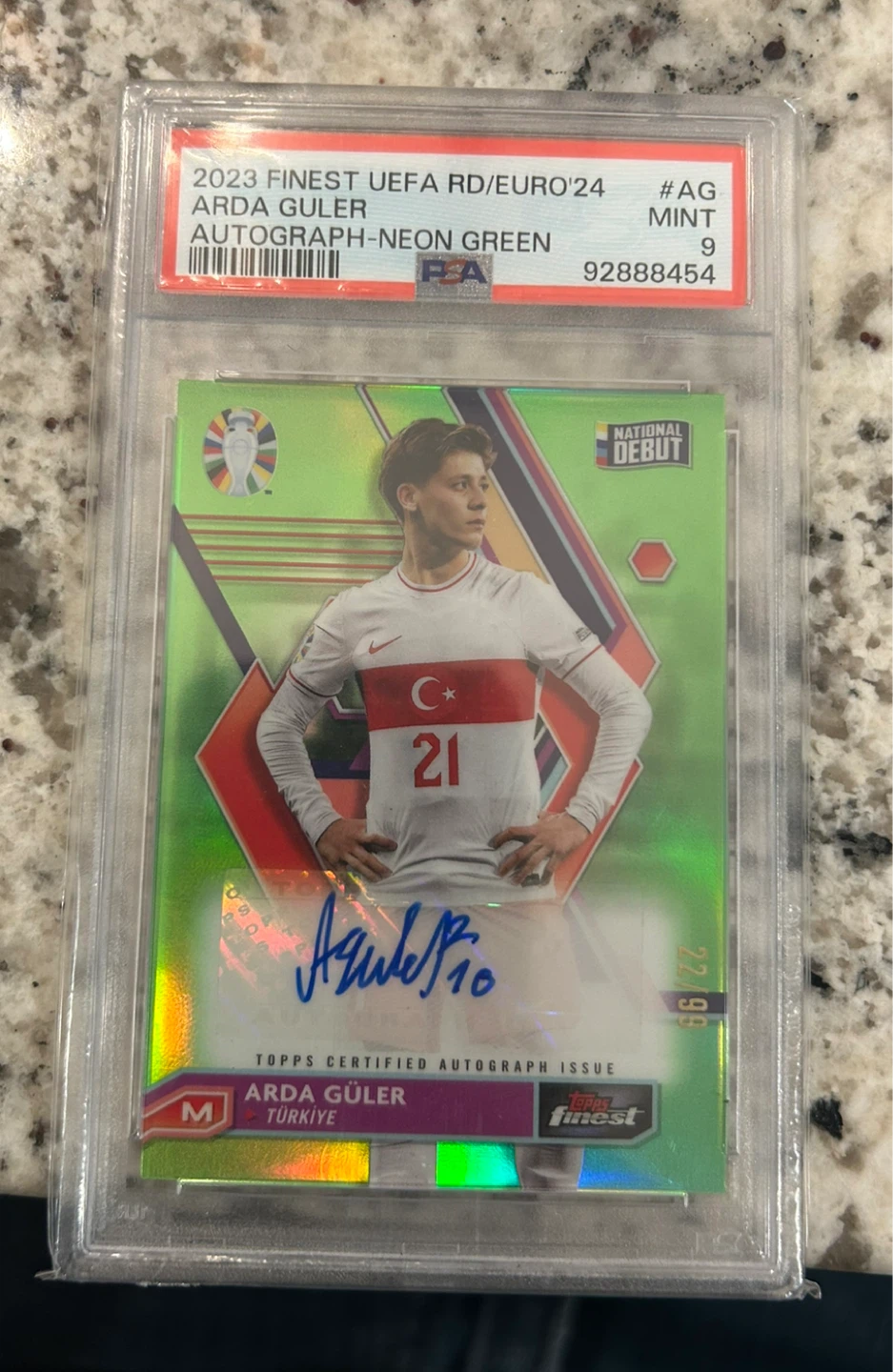 2023 Topps Finest Arda Guler Autograph Neon Green PSA 9