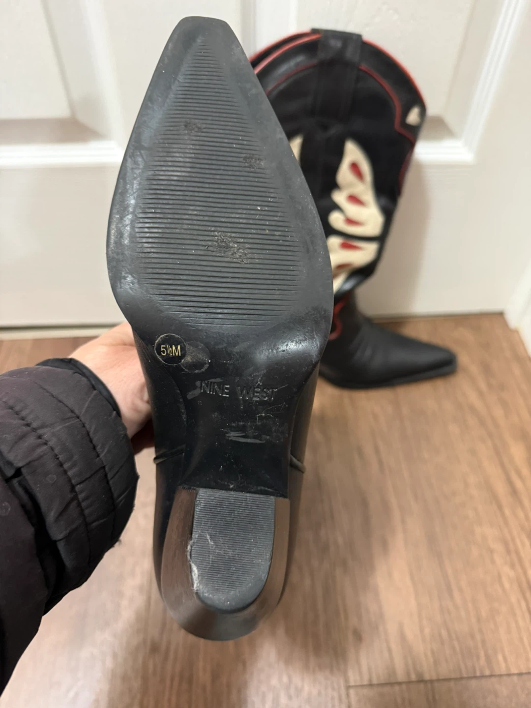 Nine West Black Leather Cowboy Boots with Wings Design - photo 3