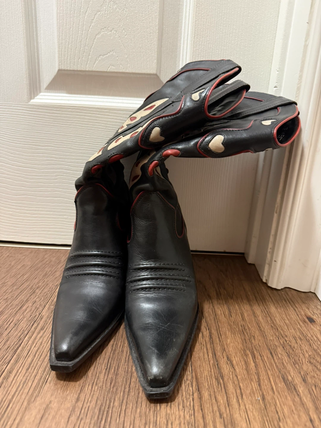 Nine West Black Leather Cowboy Boots with Wings Design - photo 4