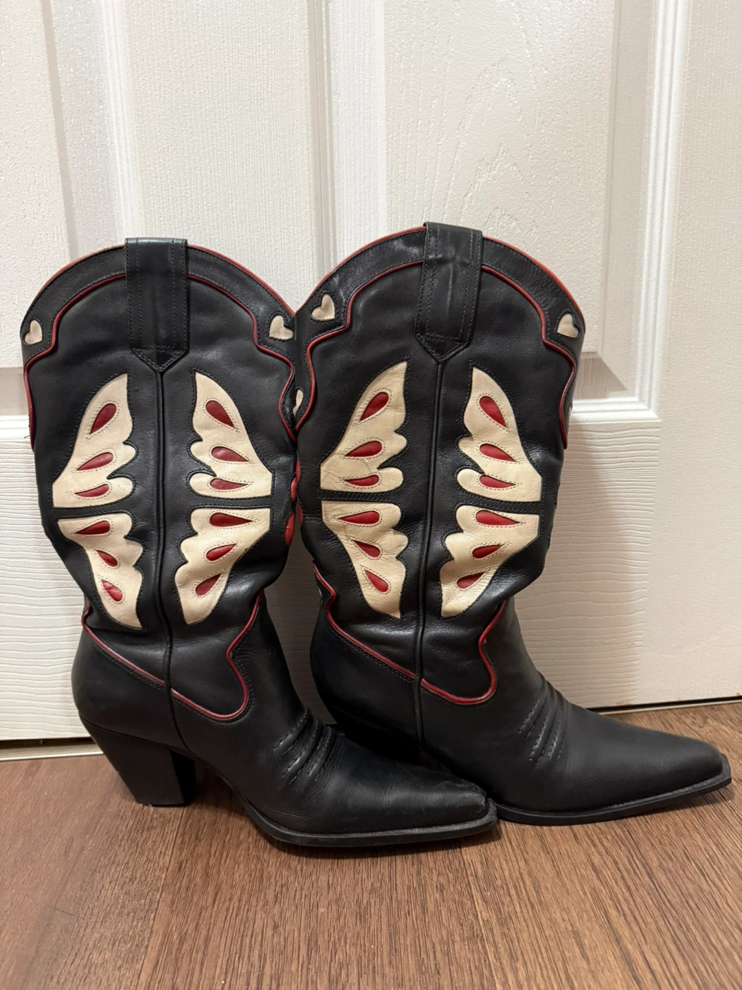 Nine West Black Leather Cowboy Boots with Wings Design - photo 2