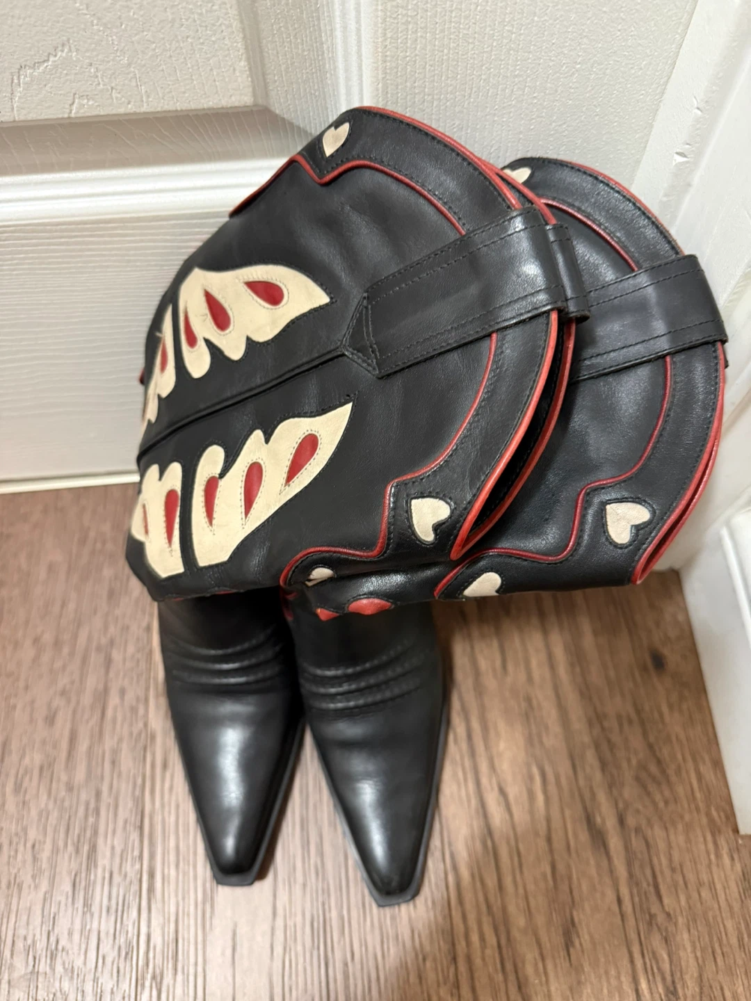 Nine West Black Leather Cowboy Boots with Wings Design - photo 5