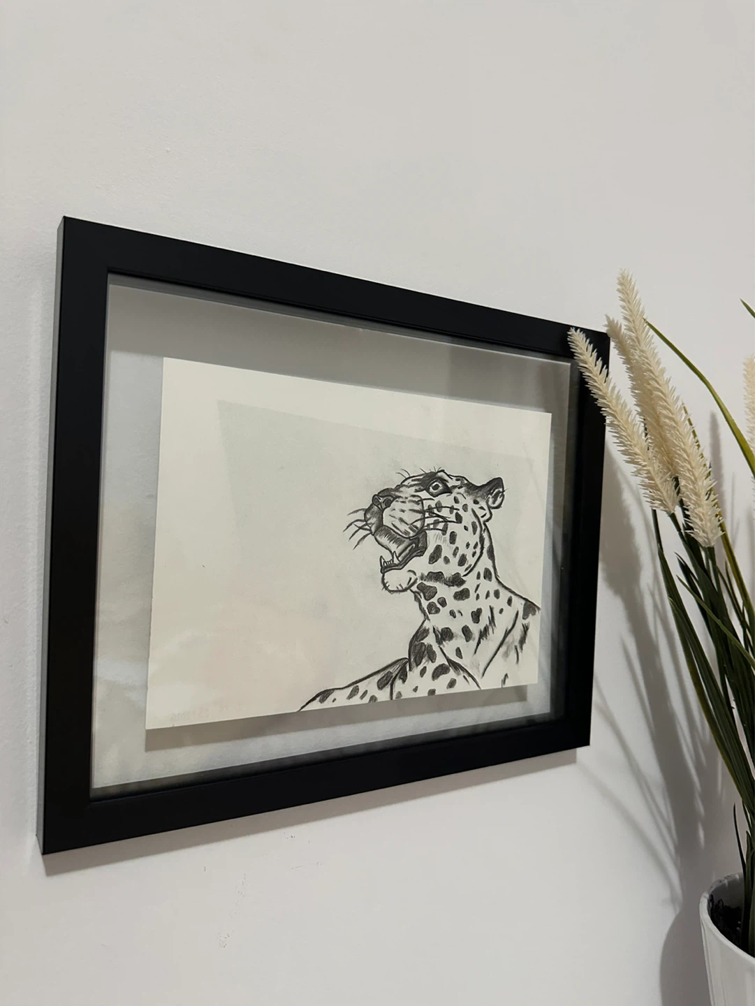 Framed Leopard Using Charcoal - photo 2