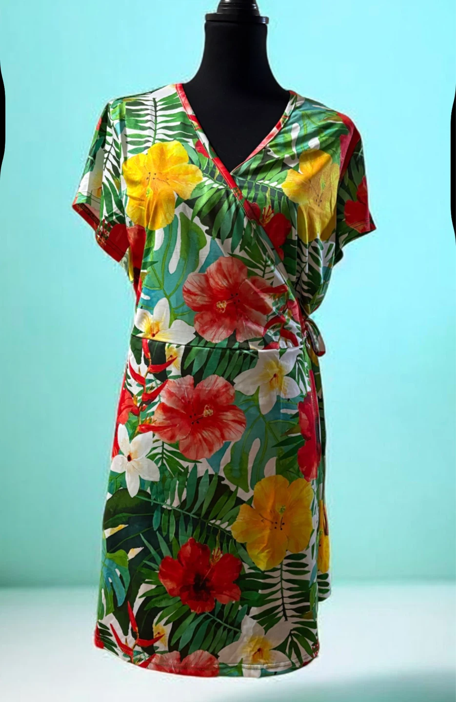 Selene Women's Tropical Print Wrap Dress Size XL