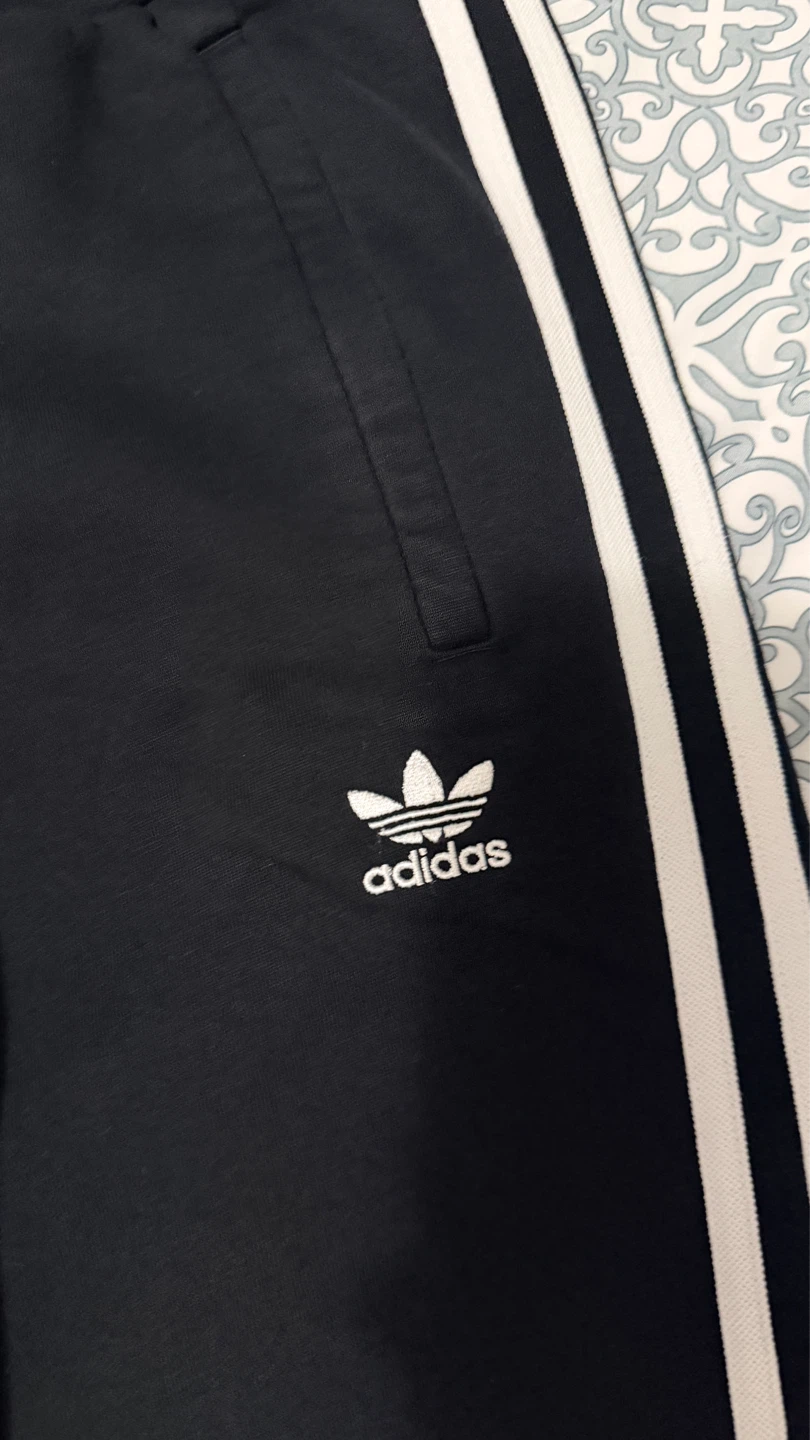 Adidas Black Track Pants with White Stripes