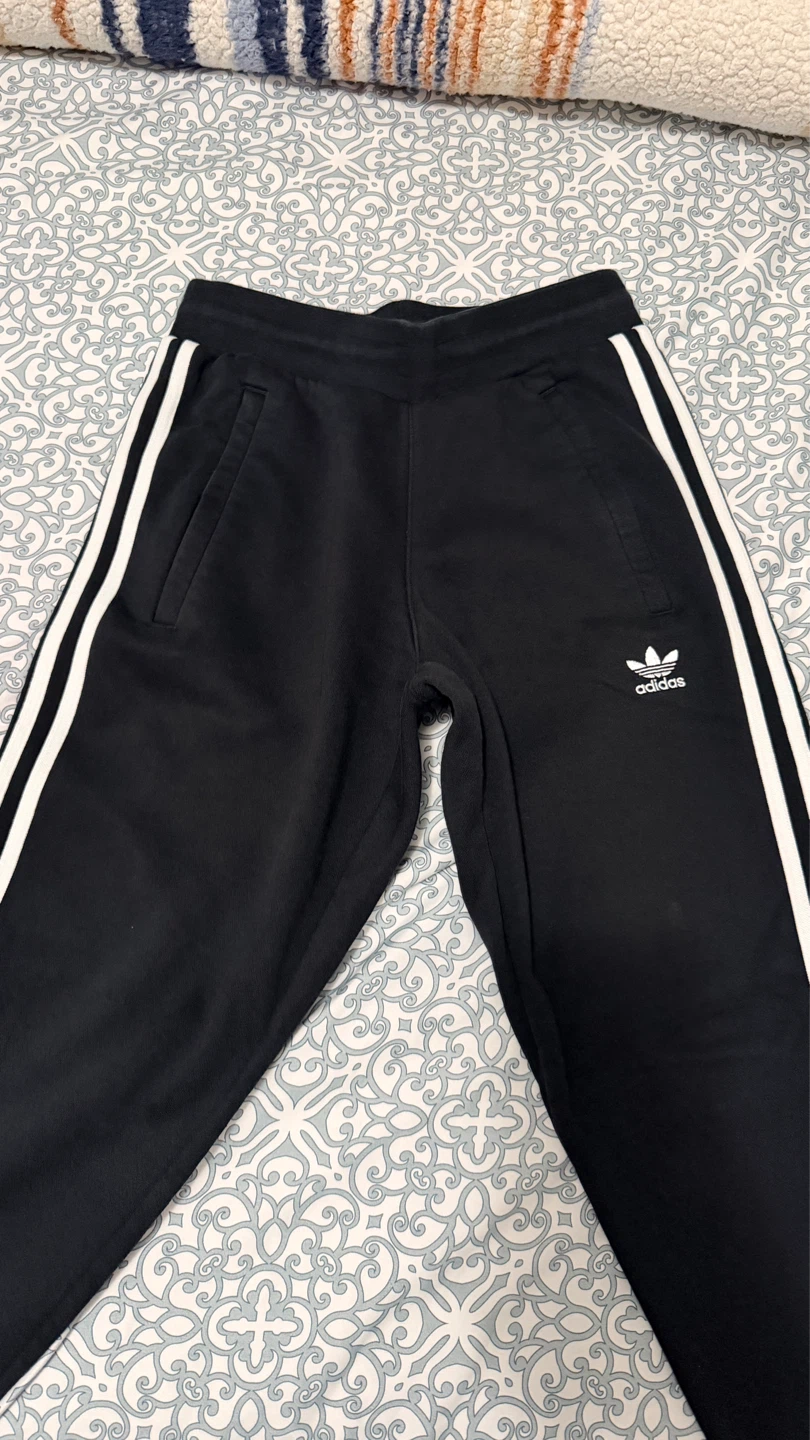 Adidas Black Track Pants with White Stripes - photo 2