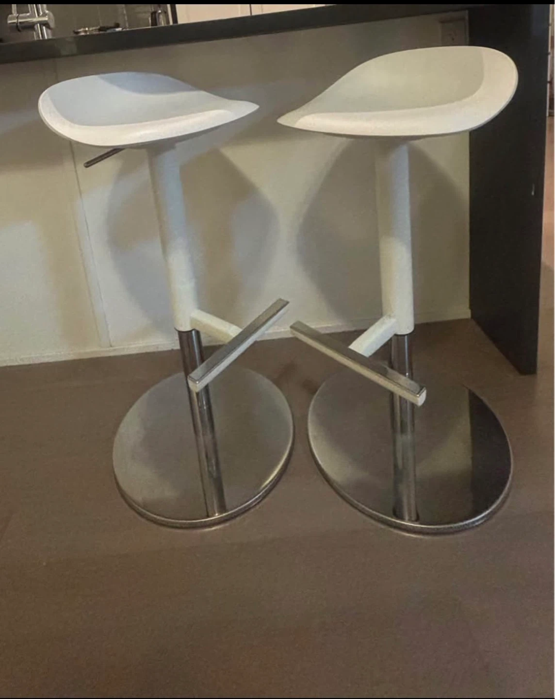 Pair of White Adjustable Bar Stools