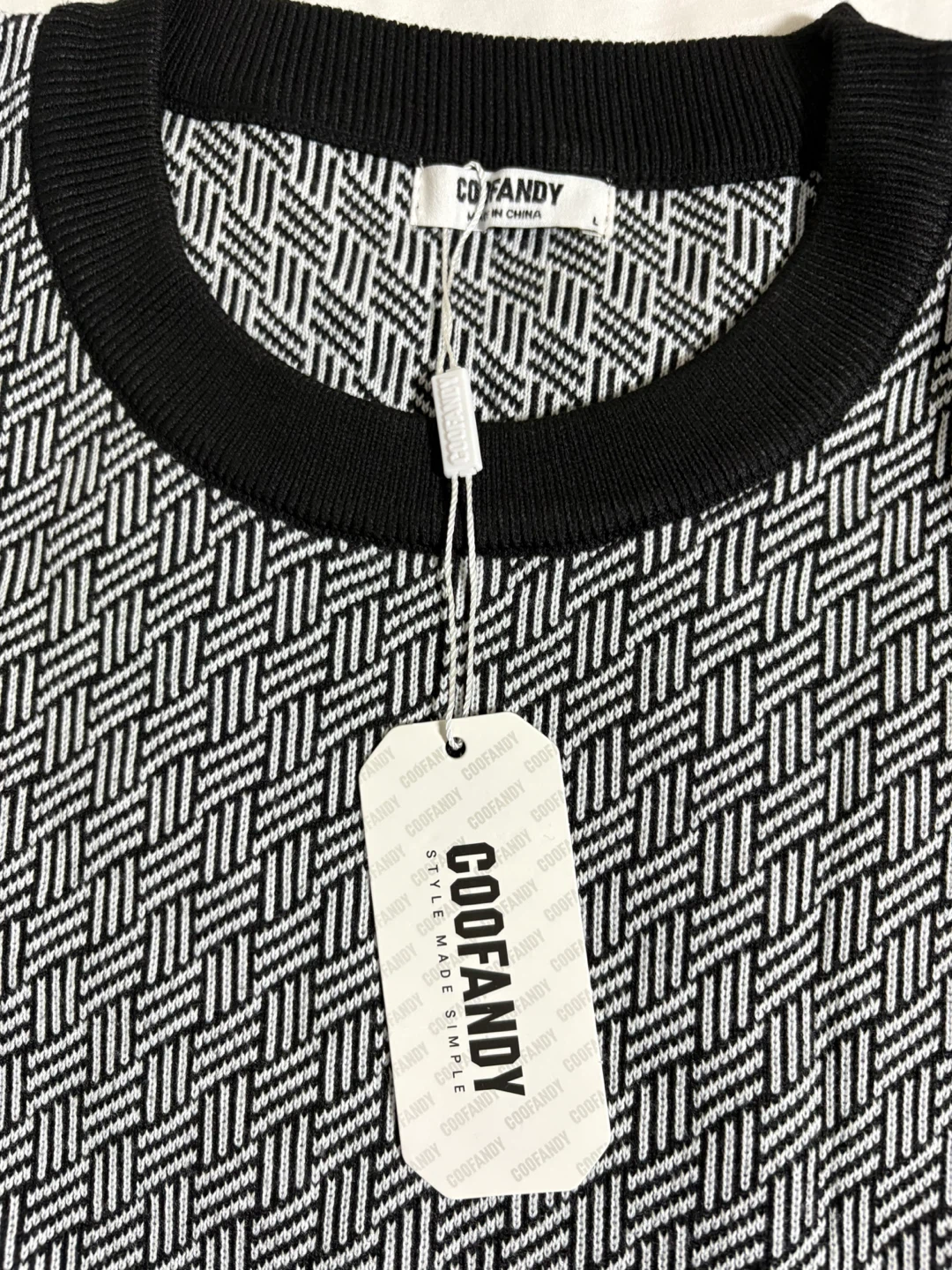 COOFANDY Men's Knit Sweater Black & White Pattern Size L - photo 5