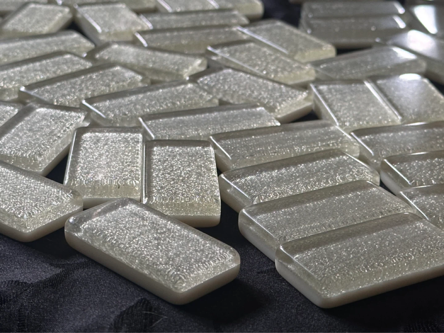 VTG Pavilion L E  Silver Glitter Sparkle Double 9 Dominos