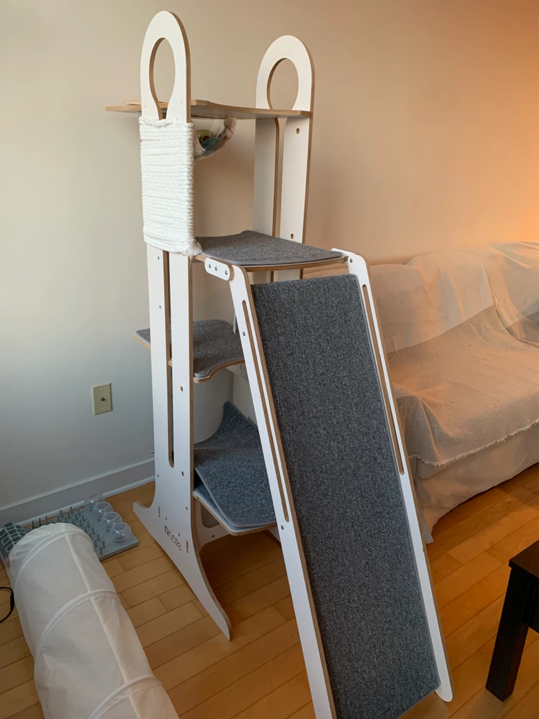 Modern Cat Tree Condo Tower with Ramp and Scratch Post