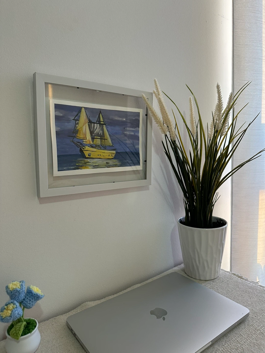 Framed Watercolor Painting of a Sailboat - photo 3