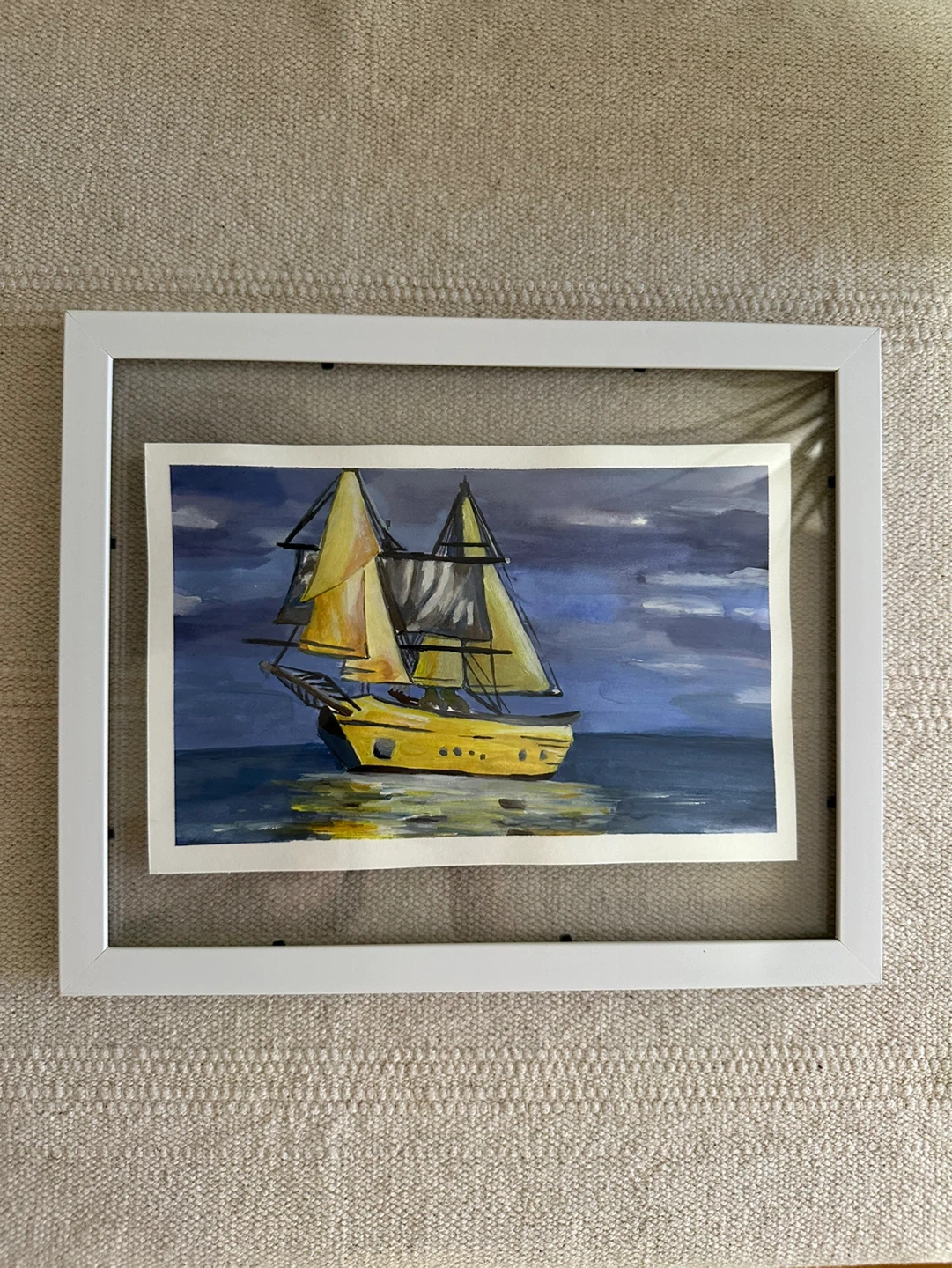 Framed Watercolor Painting of a Sailboat