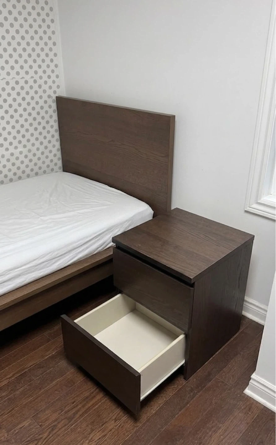 Ikeq bed with Nightstand dark brown