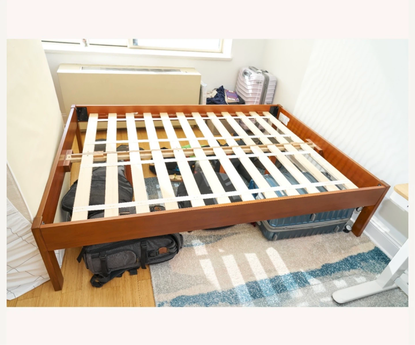 West Elm simple tall bed frame acorn
