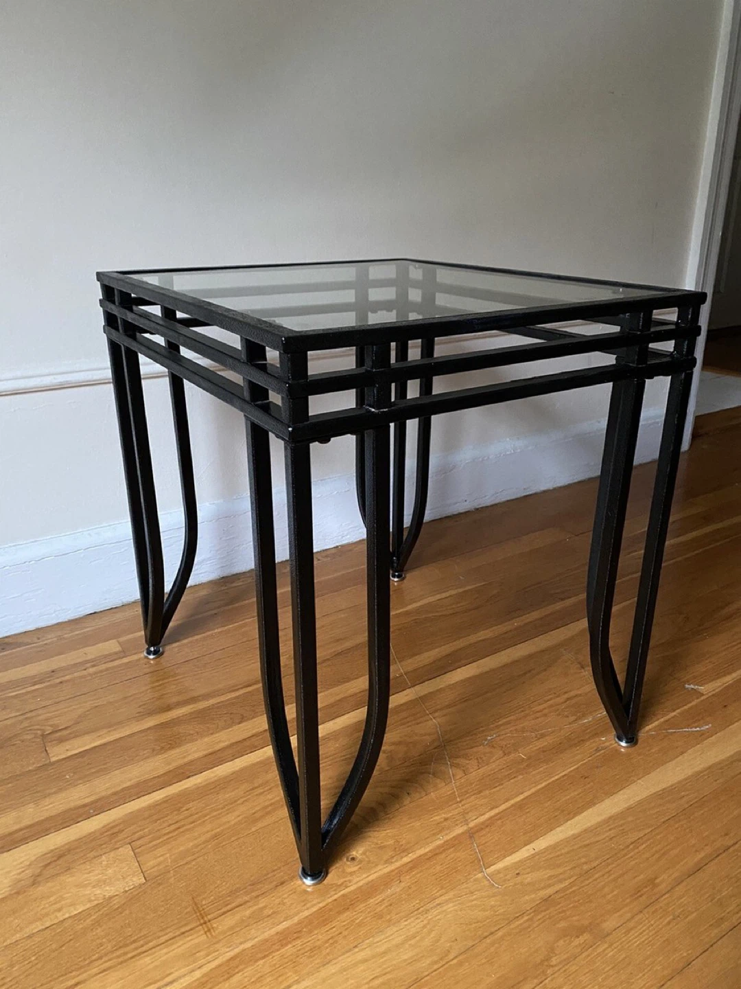 Vintage Black Metal and Glass Side Table