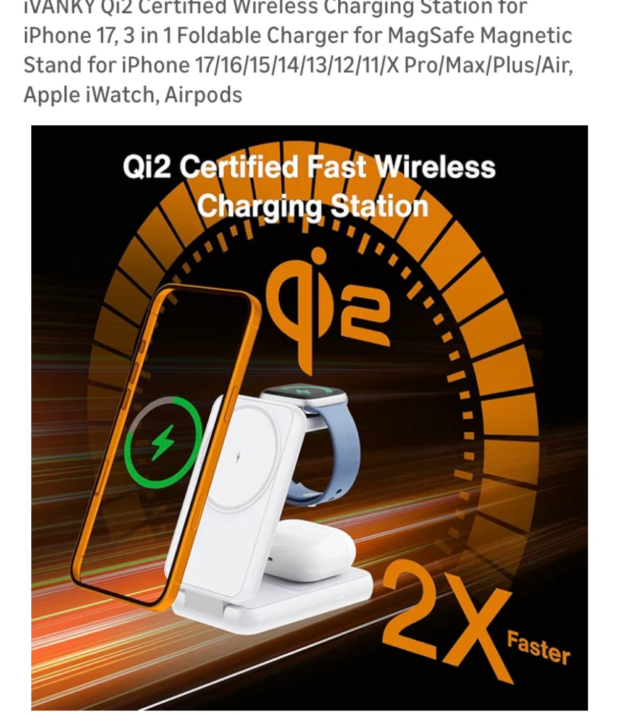 iVANKY Certified 3 in 1 Wireless Charging -iPho, Watch, Airpods - photo 2
