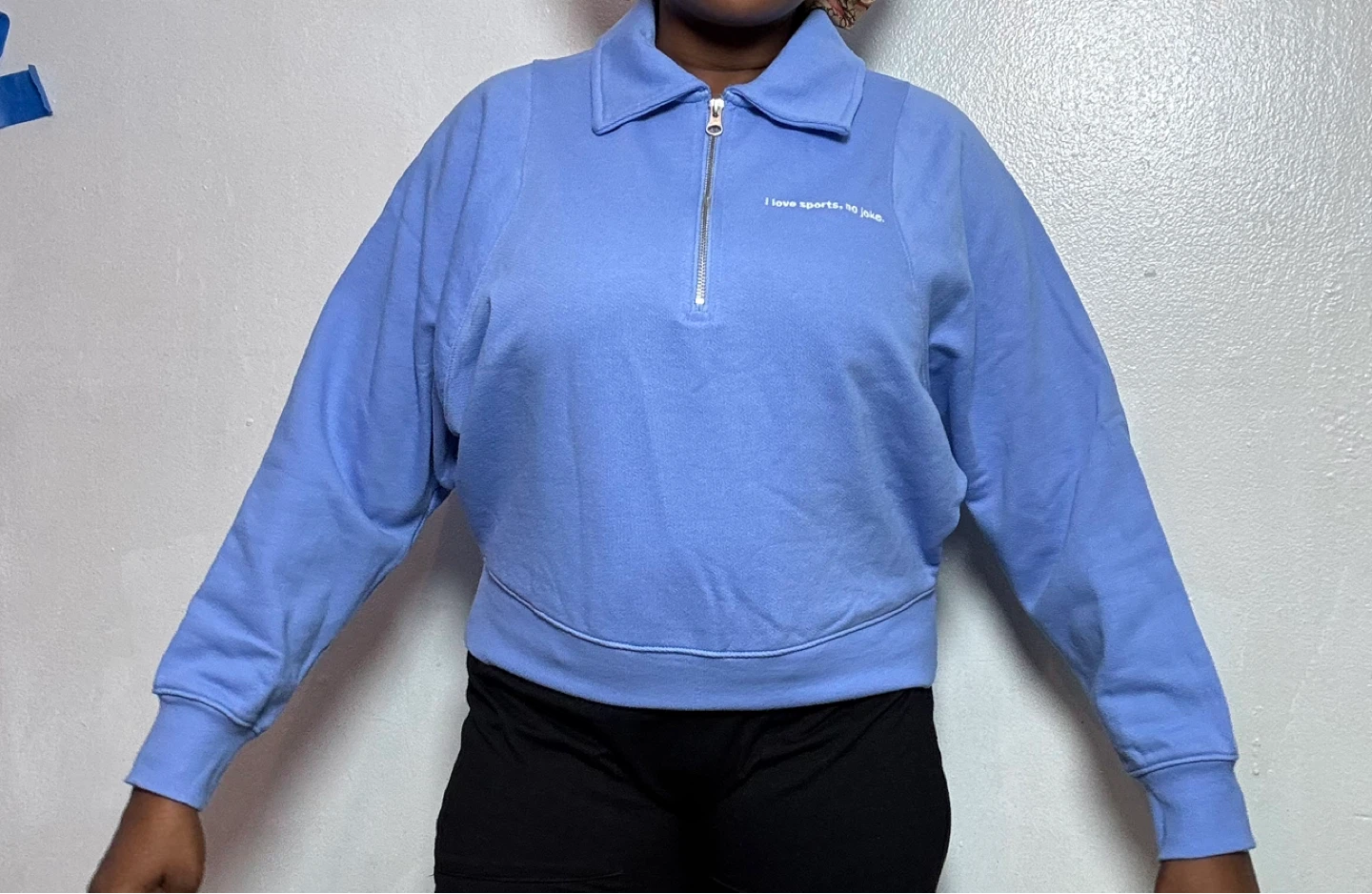 Light Blue Quarter-Zip Sweatshirt with Embroidered Text - photo 3