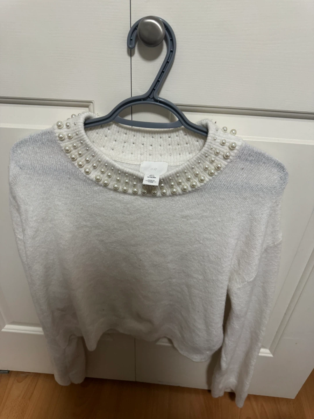 H&M White Pearl Embellished Sweater