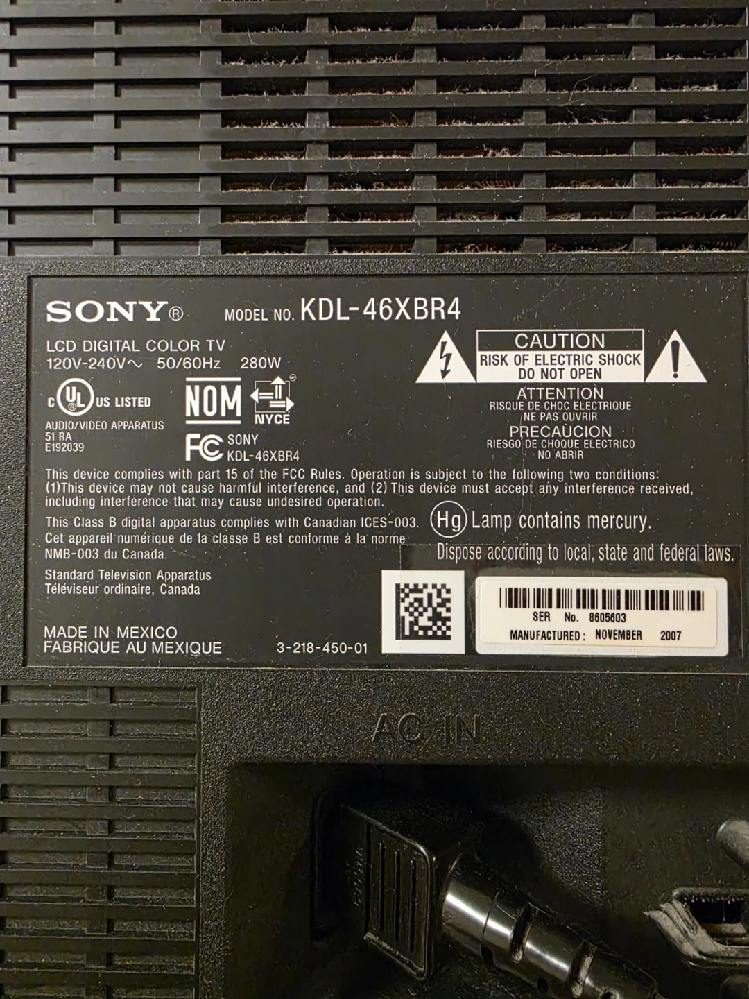 Sony BRAVIA KDL-46XBR4 LCD Digital Color TV - photo 4