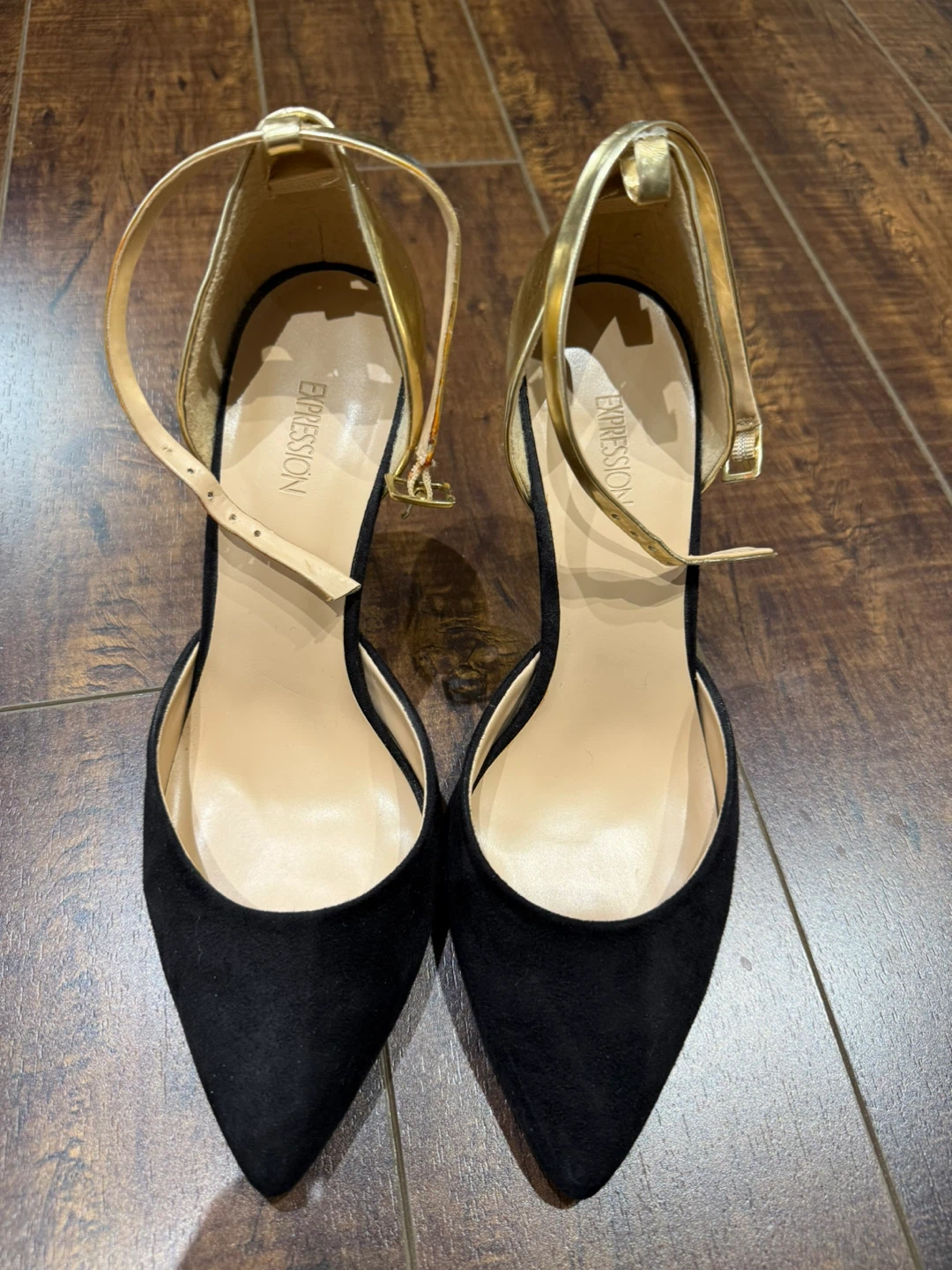 Expression Black & Gold Suede Heels