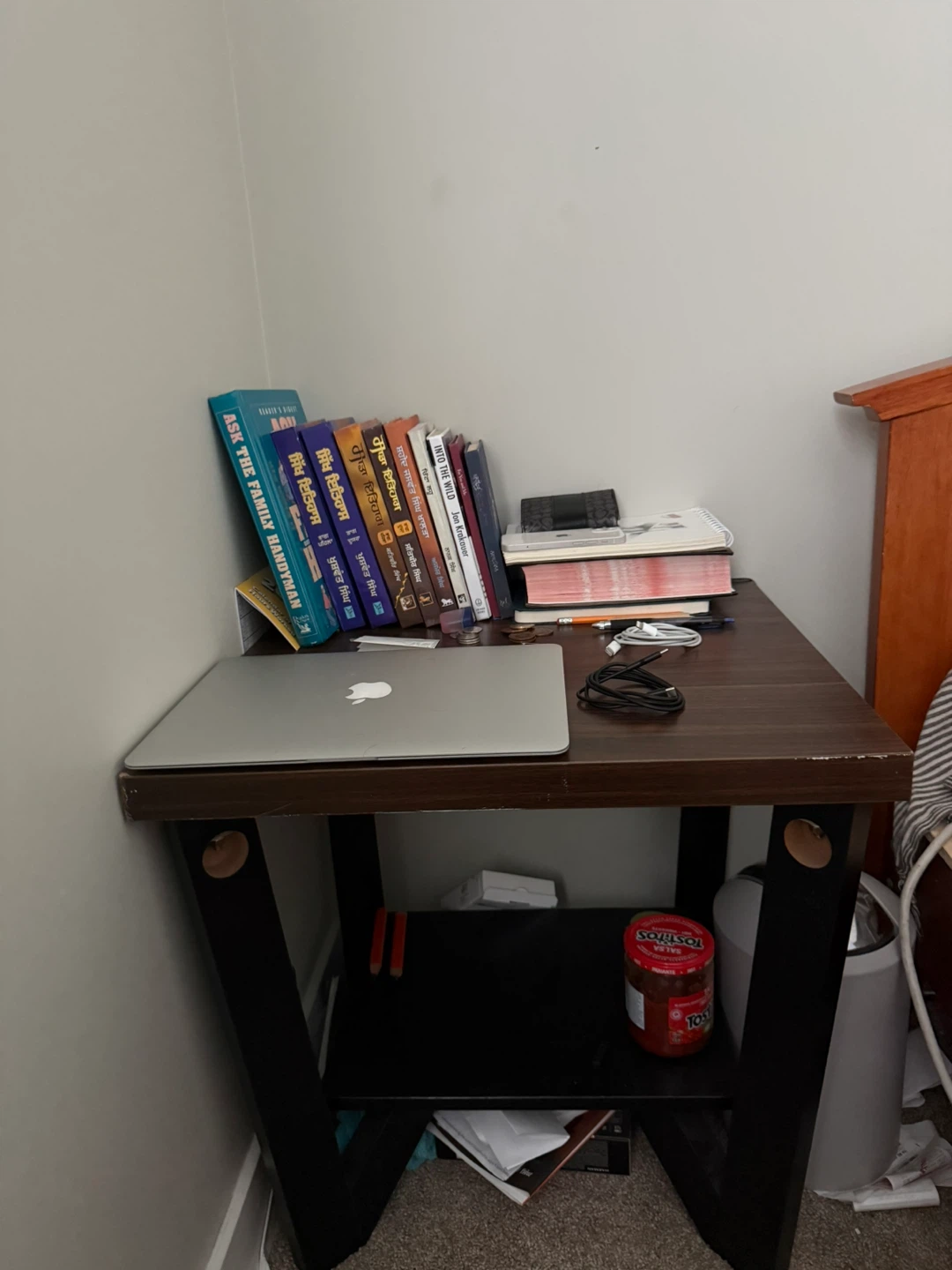 Dark Wood End Table with Shelf