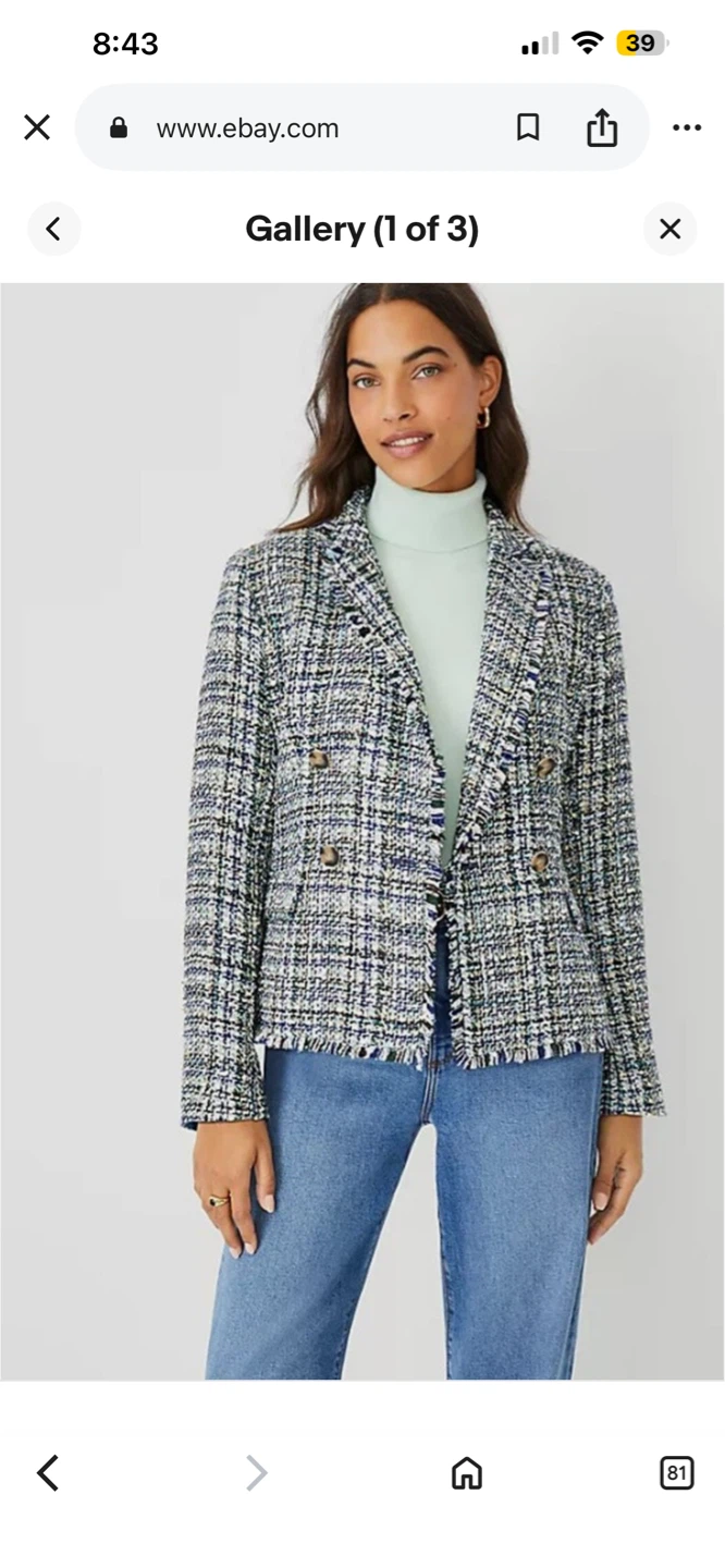 Ann Taylor Double Breasted Shimmer Tweed Blazer Size 6 - photo 2