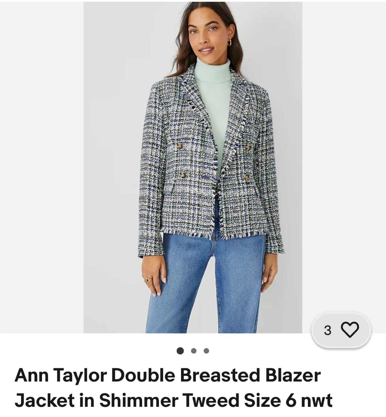 Ann Taylor Double Breasted Shimmer Tweed Blazer Size 6