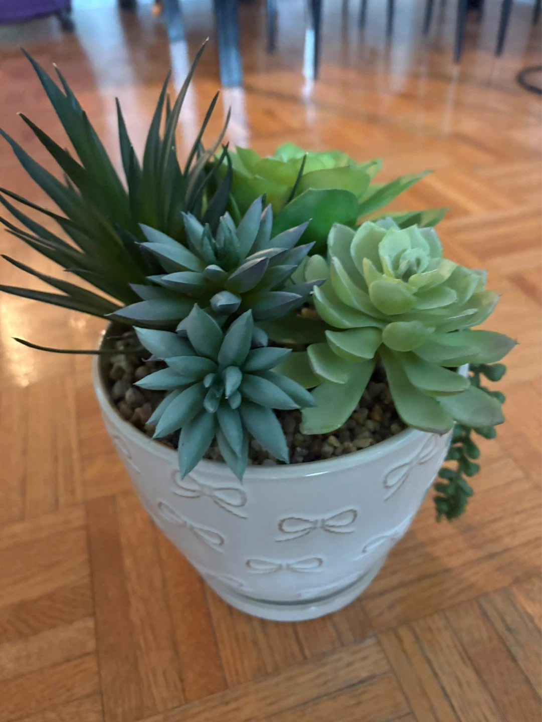 Artificial Succulent Arrangement in White Embossed Pot - photo 2