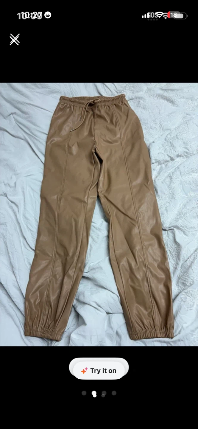 Tan Faux Leather Jogger Pants Size S - photo 2
