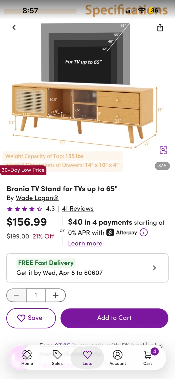 Braniia TV Stand for TVs up to 65"