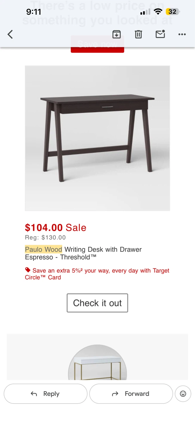 Threshold Paulo Wood Writing Desk with Drawer - Espresso