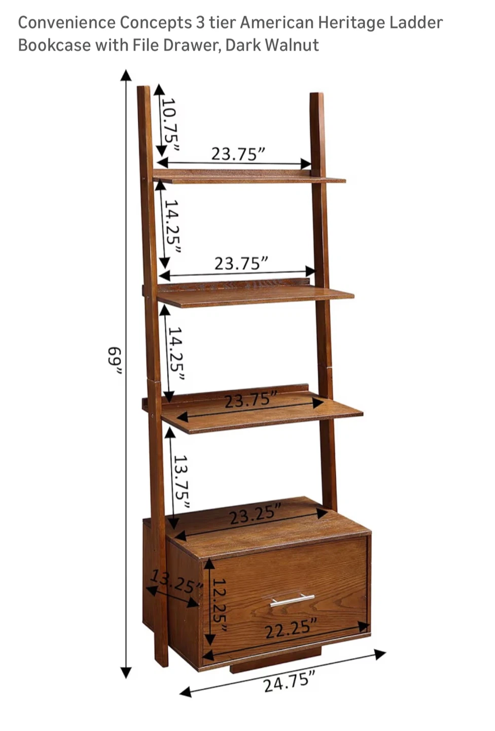 Convenience Concepts 3 Tier Ladder Bookcase with File Drawer - photo 3