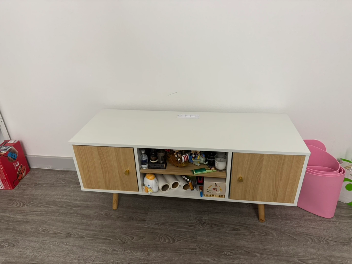 Modern White and Wood TV Stand with Storage