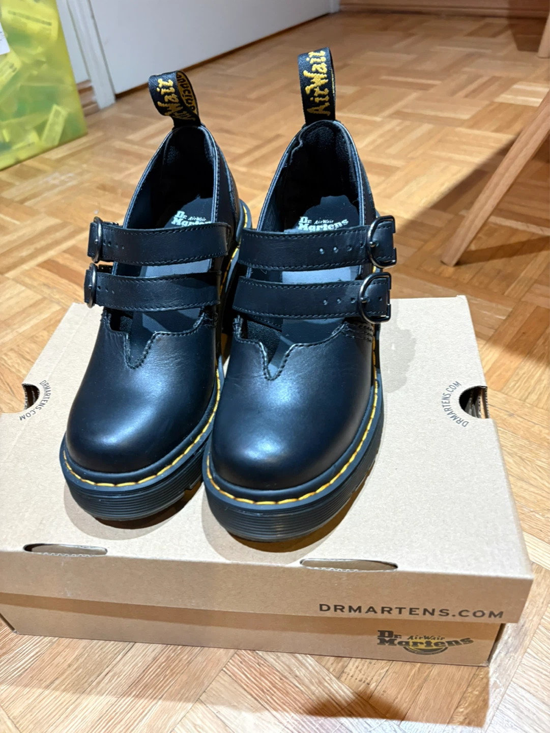 Dr. Martens Eviee Black Leather Platform Heels Size 6
