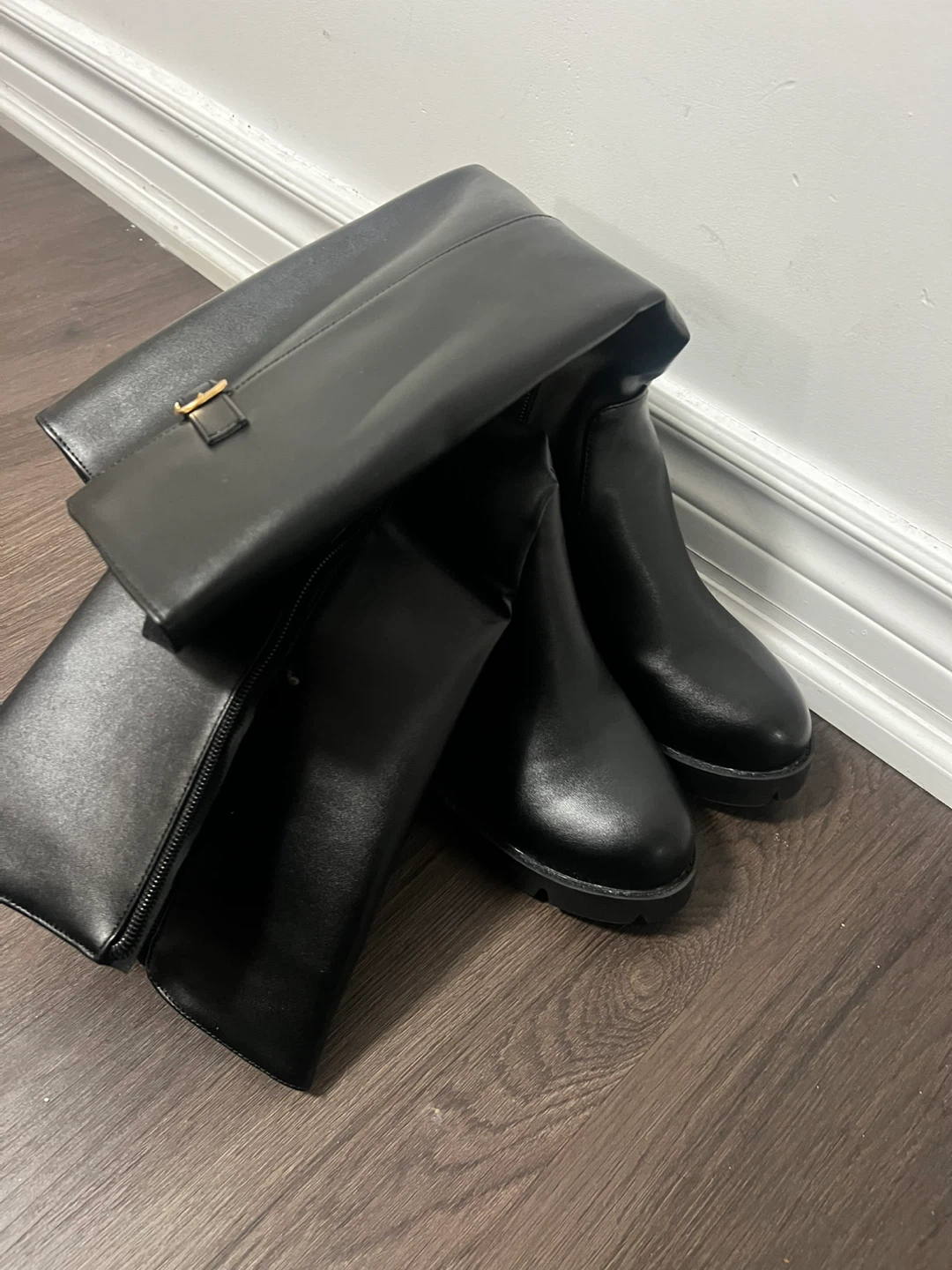 Black Faux Leather Knee-High Boots size 8.5 - photo 2