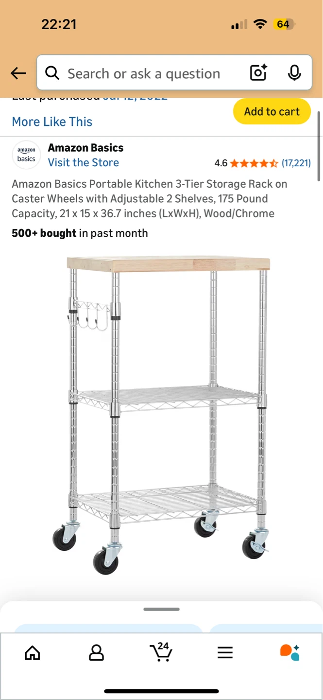 Amazon Basics Portable Kitchen 3-Tier Storage Rack