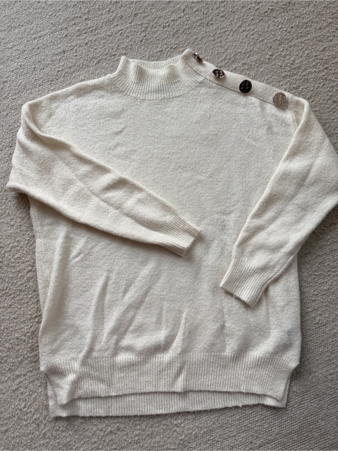 Cream Mock Neck Button Shoulder Sweater